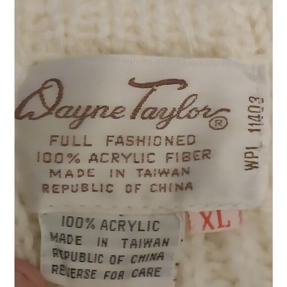 Vintage Cream Cable Knit Cardigan Sweater Wayne Taylor Womans XL Made in Taiwan - Picture 8 of 10